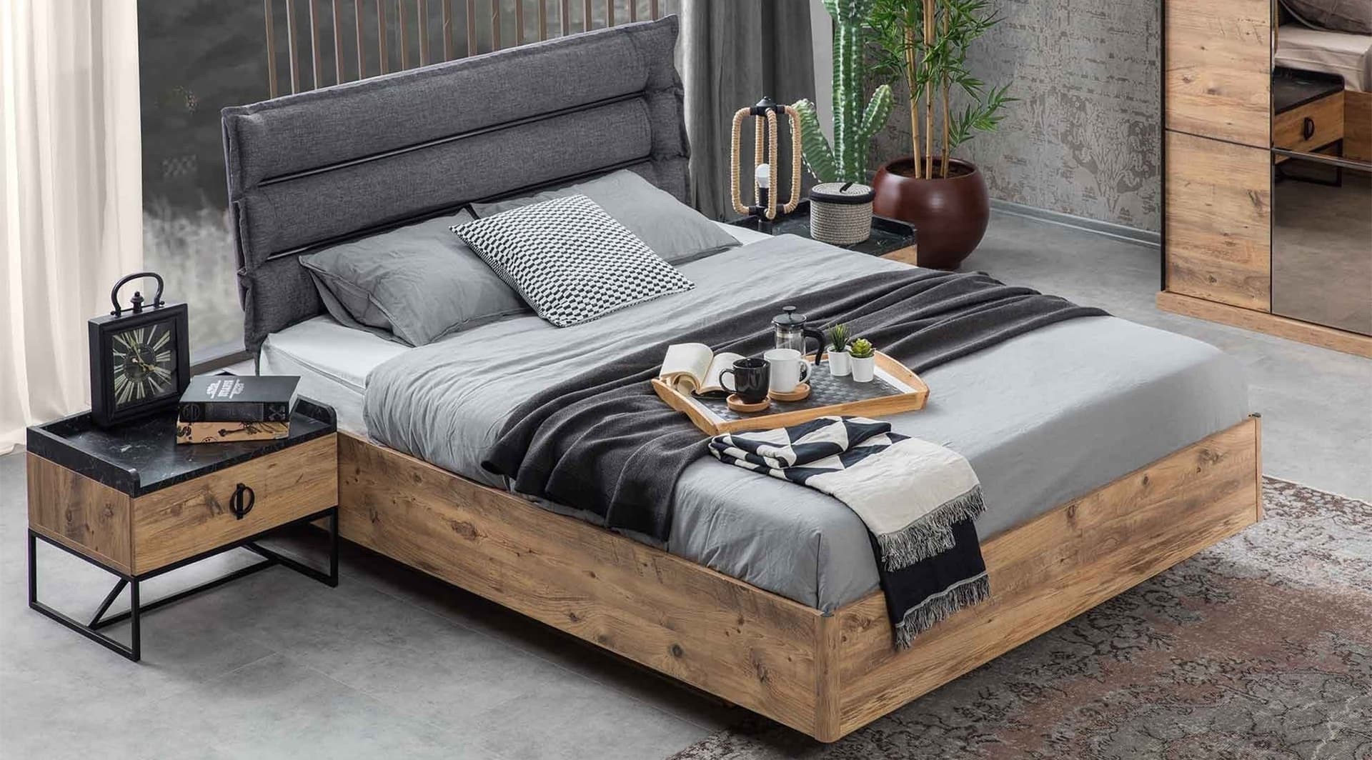 Loft Trend Ceviz Yatak Odası Takımı 2