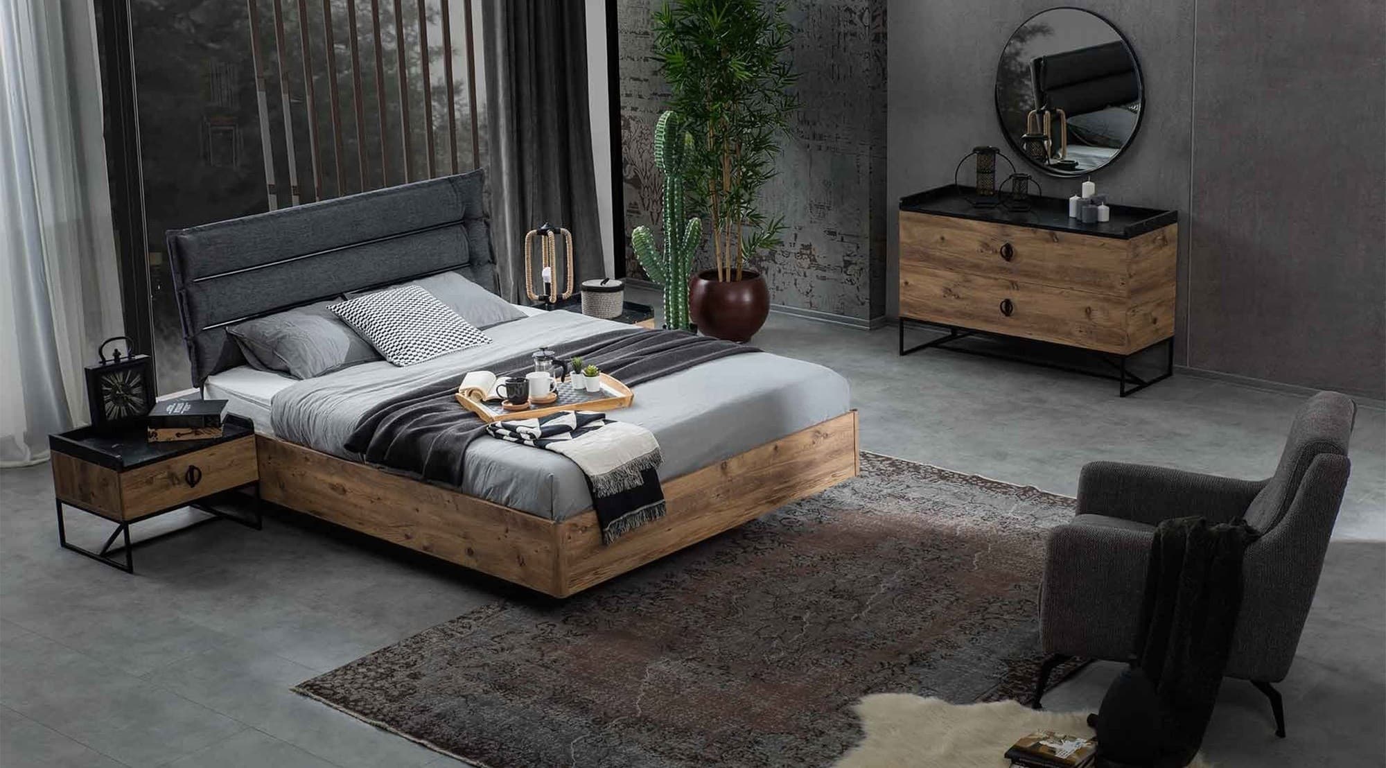 Loft Trend Ceviz Yatak Odası Takımı - Image 1