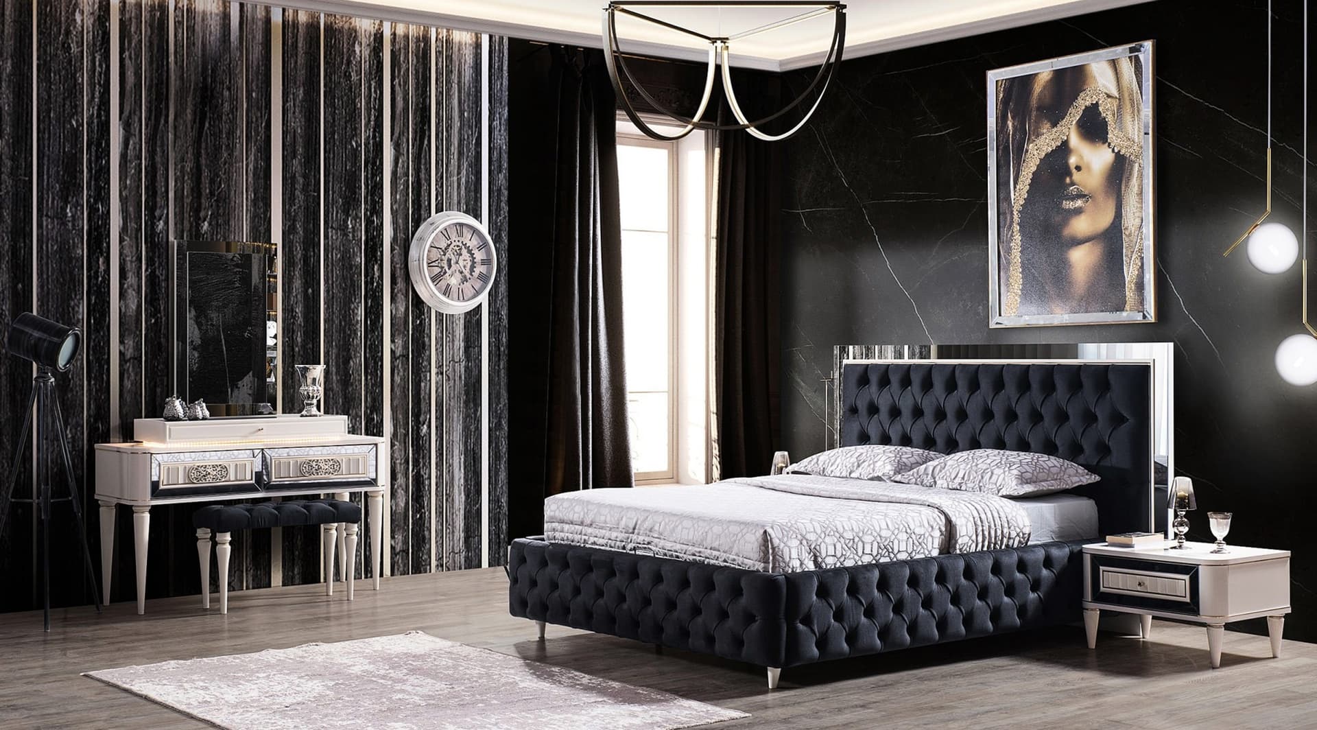 Luxury Avangard Beyaz Yatak Odası Takımı - Image 2