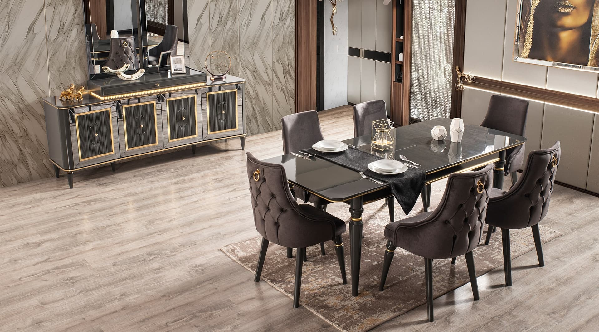 Luxury Avangard Black Yemek Odası Takımı 2
