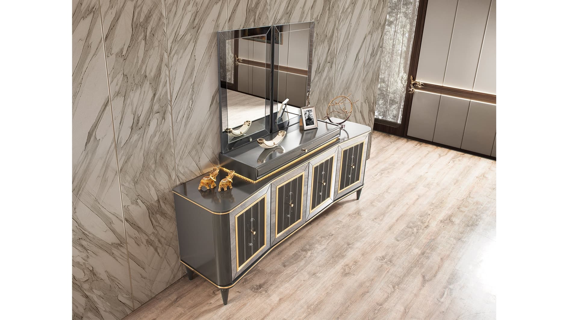 Luxury Avangard Black Aynalı Konsol - Image 1