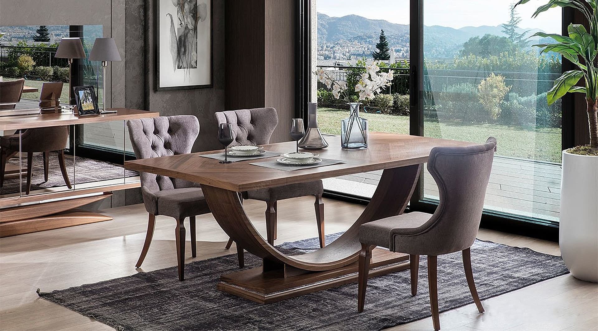 Massif Ceviz Modern Yemek Odası Takımı 2