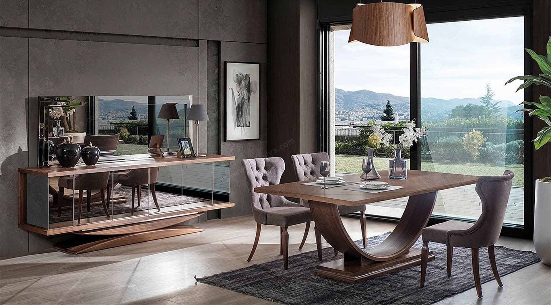 Massif Ceviz Modern Yemek Odası Takımı 1