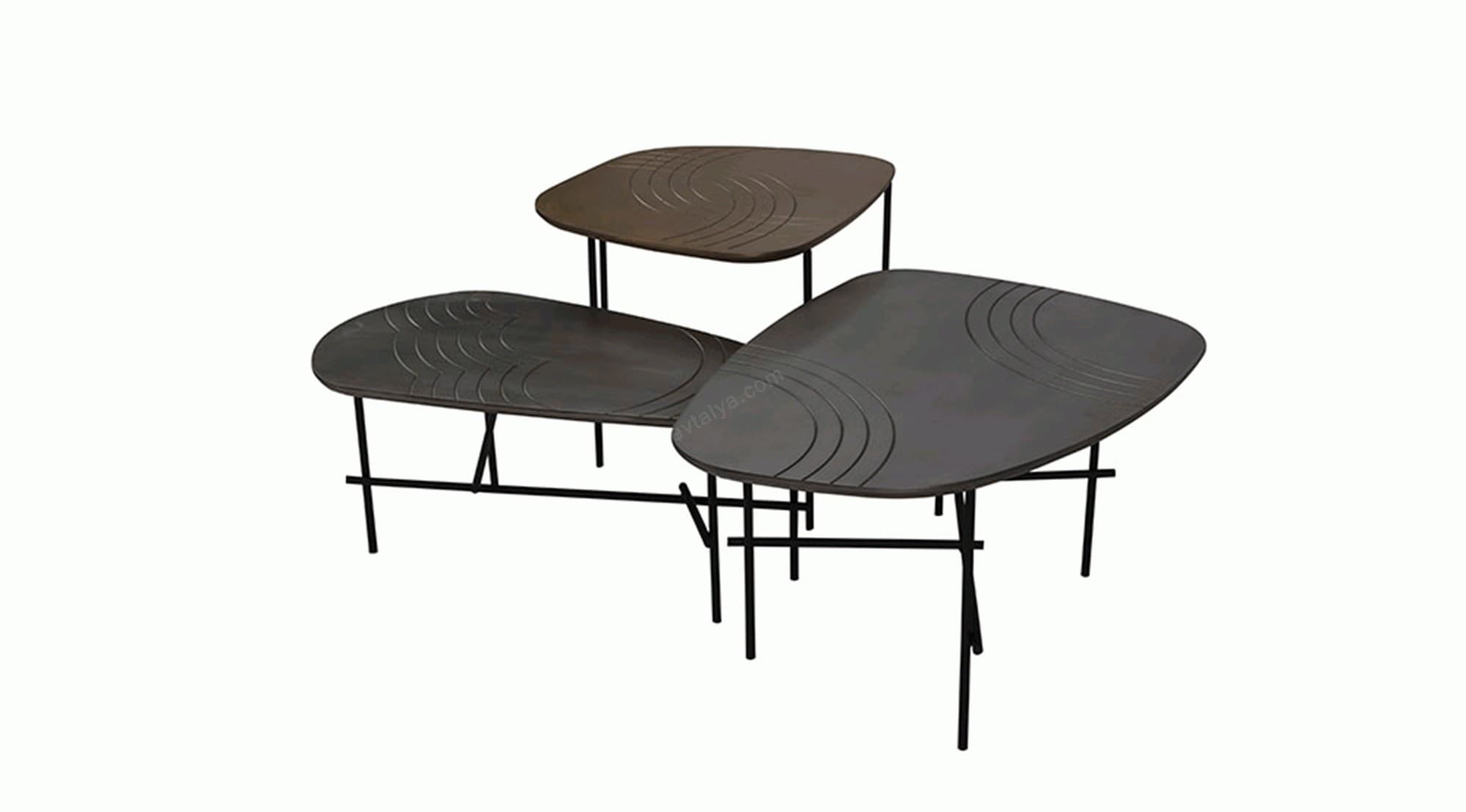 Monica Oval Üçlü Siyah Ahşap Orta Sehpa