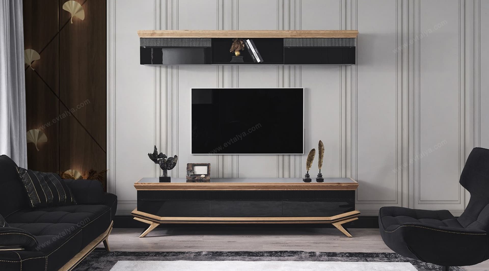 Okyanus Ahşap Siyah Tv Ünitesi 1