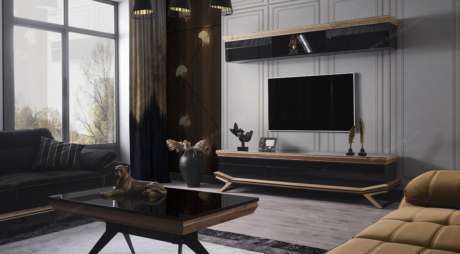 Okyanus Ahşap Siyah Tv Ünitesi 2