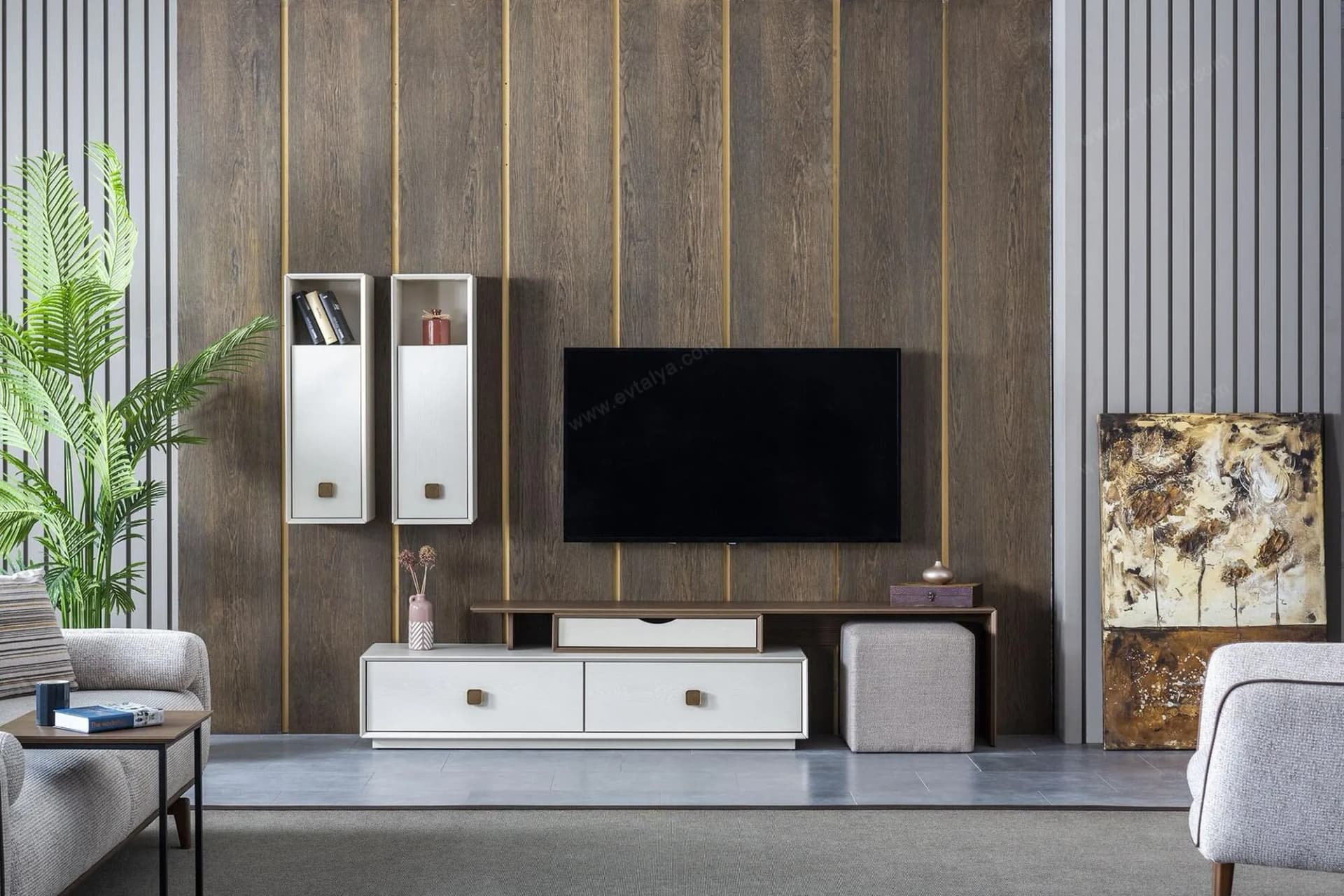 Orjin Ahşap Puflu TV Ünitesi 1