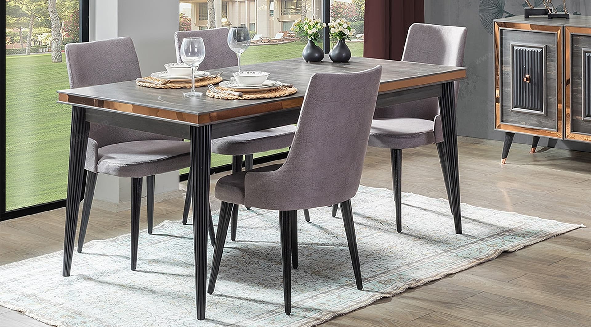 Oslo Modern Siyah Yemek Odası Takımı 2