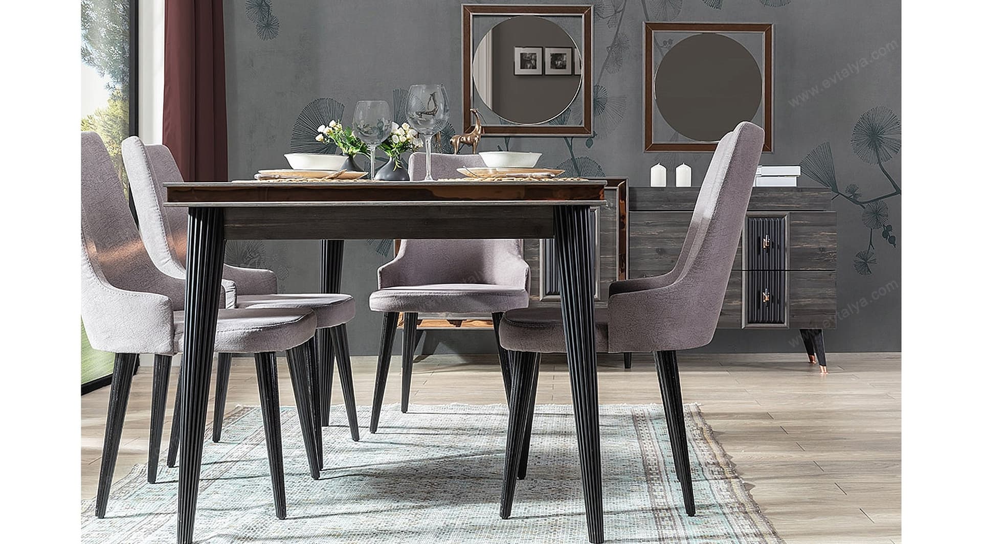 Oslo Modern Siyah Yemek Odası Takımı 3