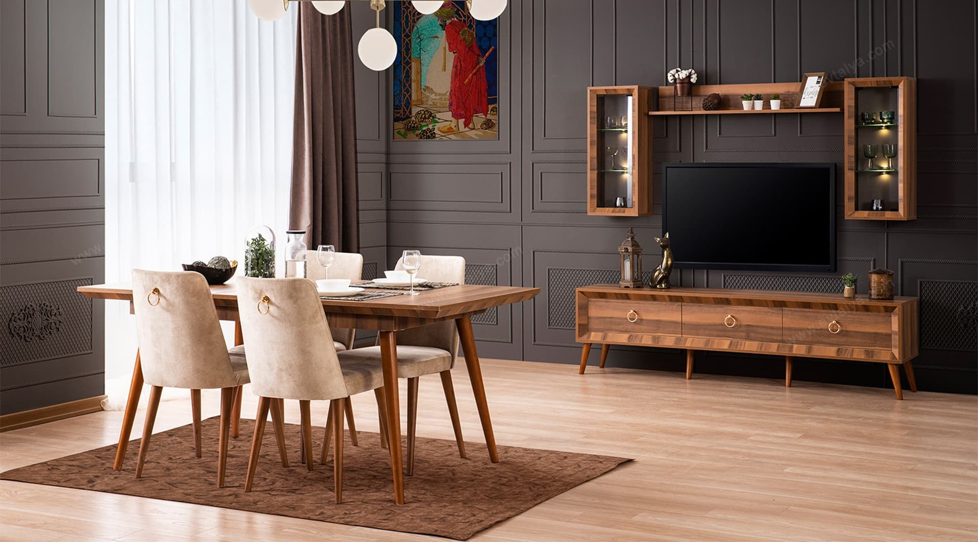 Pera Ceviz Modern Yemek Odası Takımı 1