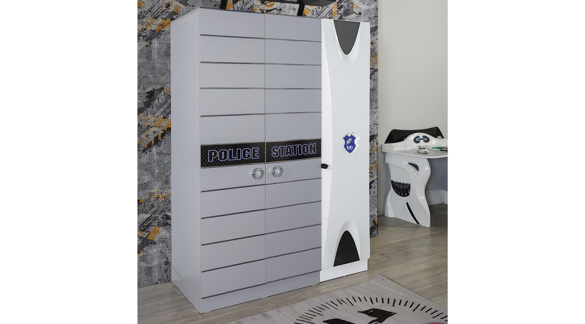 Police Modern Gri Beyaz 2 Kapılı Dolap - Image 1