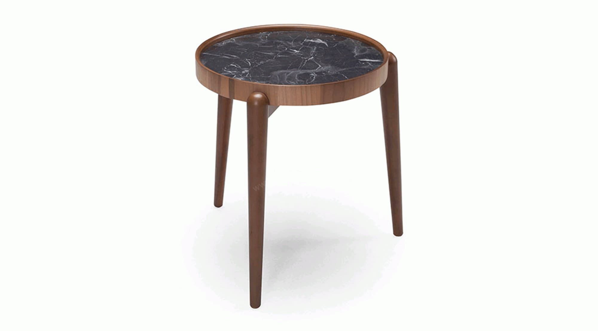 Restore Yuvarlak Mermer Desenli Ahşap Yan Sehpa