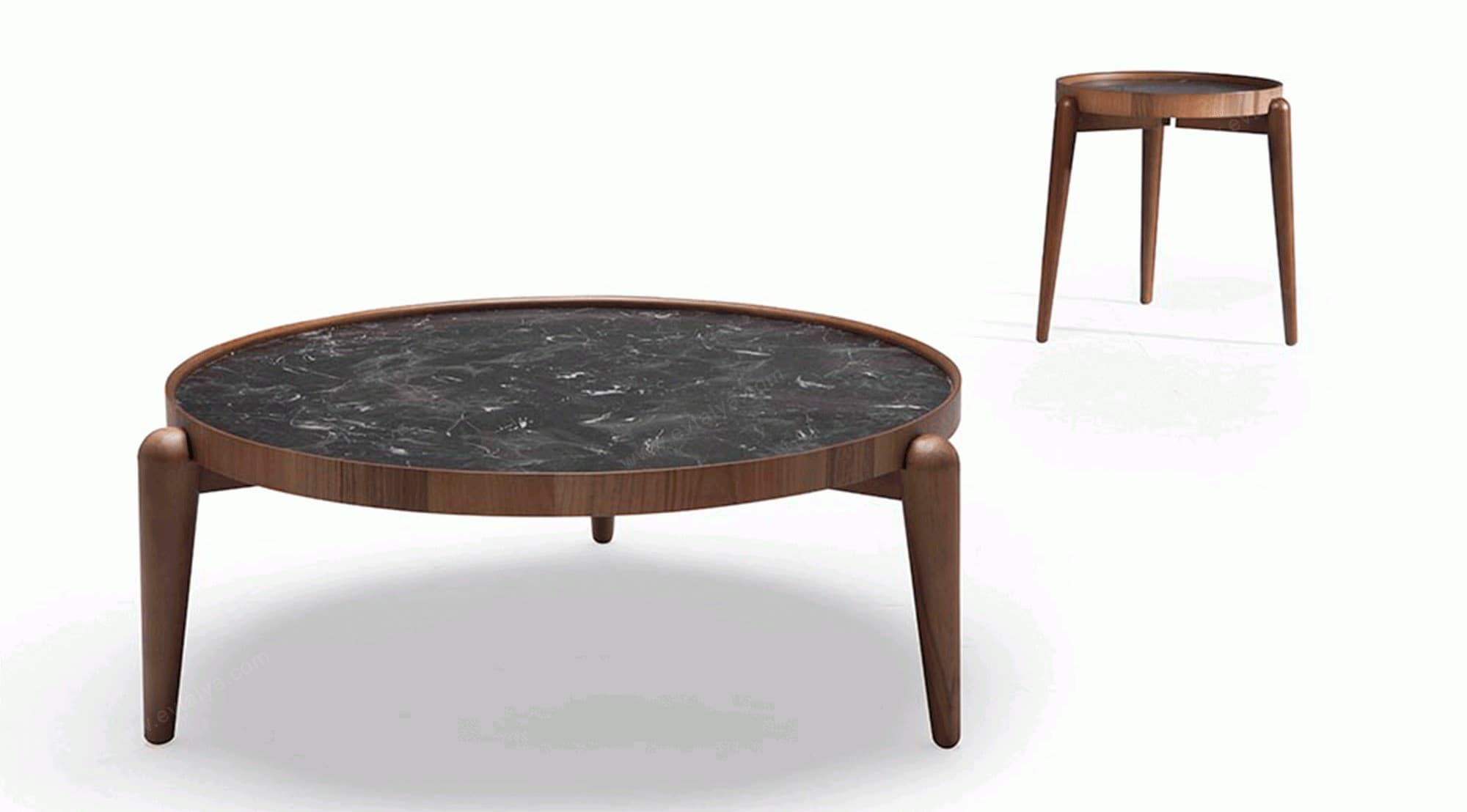 Restore Yuvarlak Siyah Ahşap Orta Sehpa