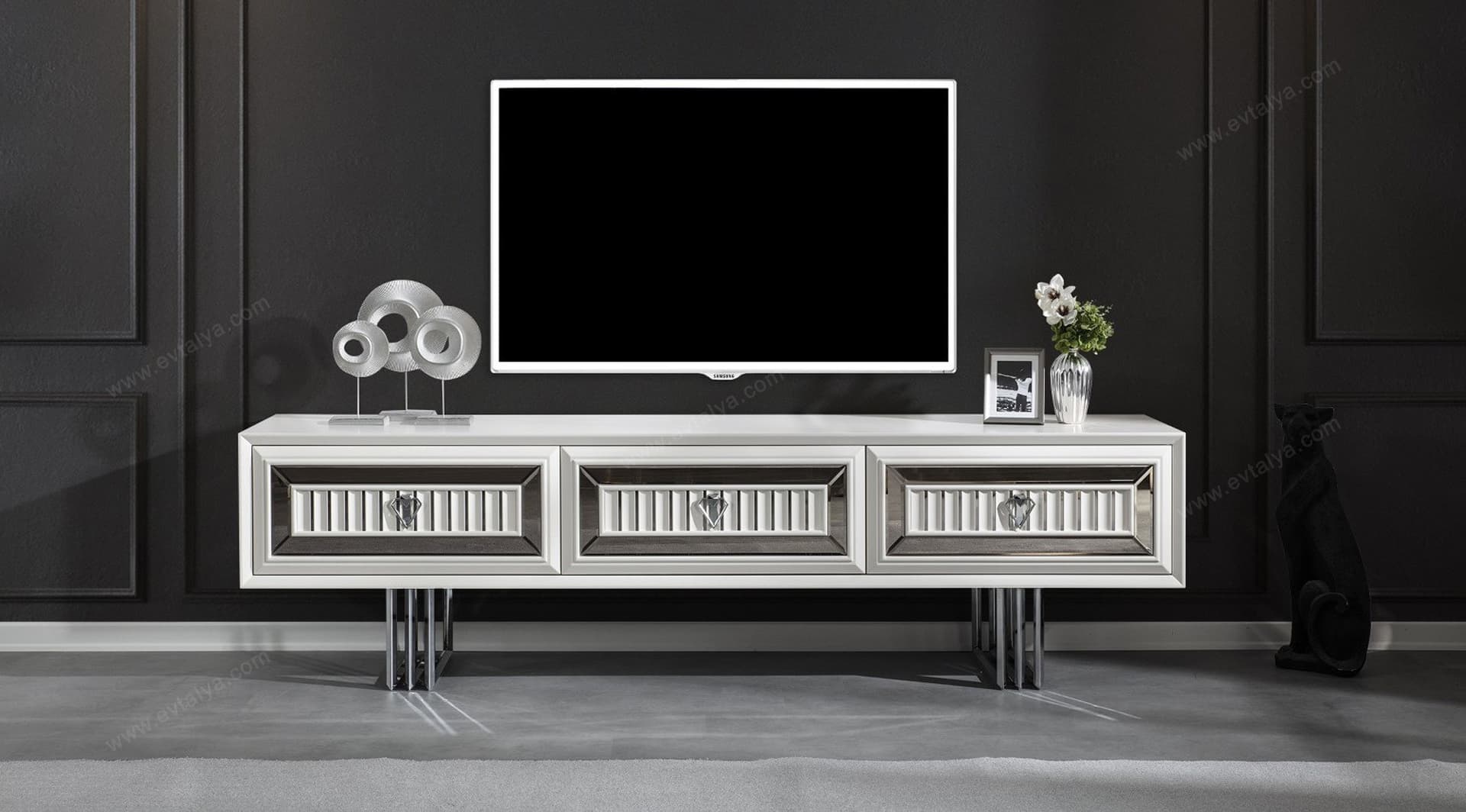 Roma Art Deco Beyaz Tv Ünitesi - Image 2