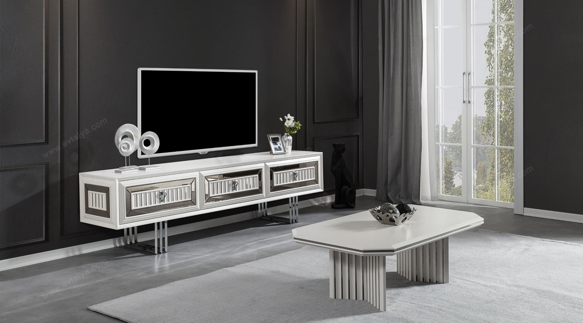 Roma Art Deco Beyaz Tv Ünitesi - Image 1