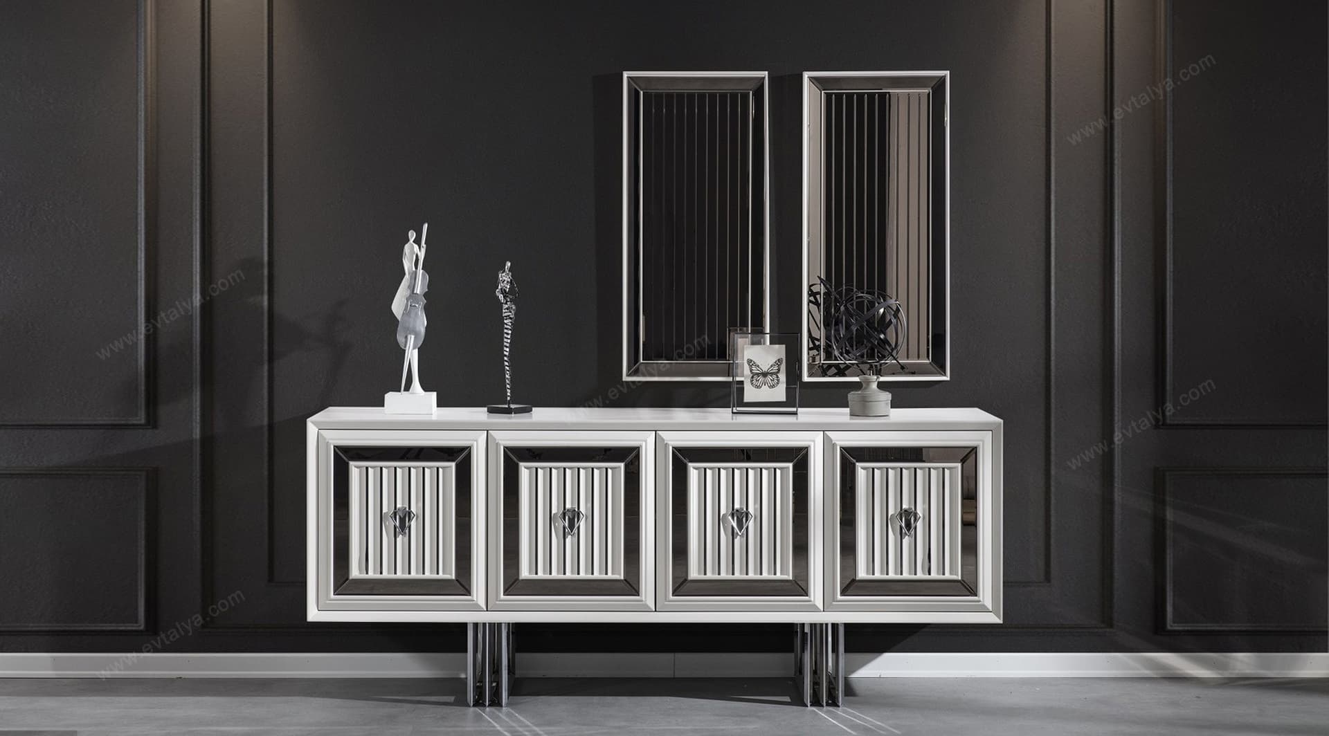 Roma Art Deco Beyaz Yemek Odası Takımı - Image 5