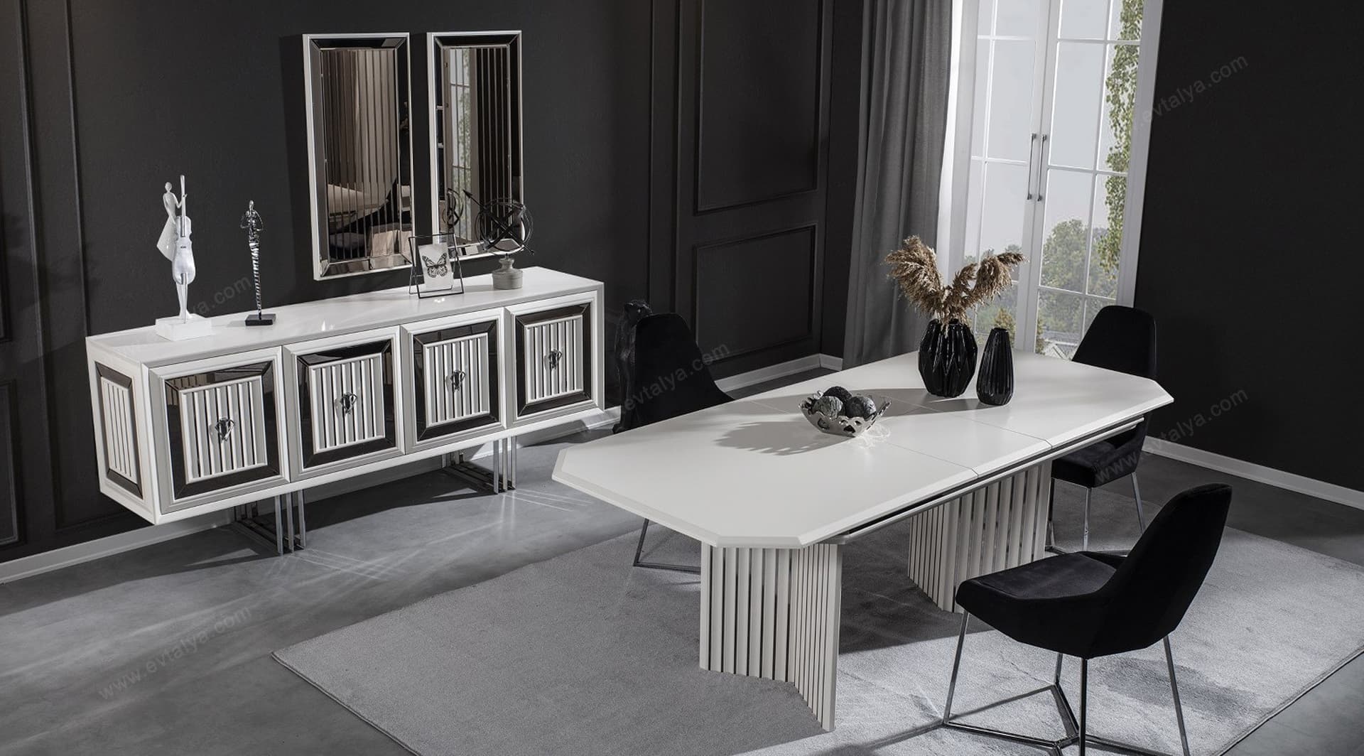 Roma Art Deco Beyaz Yemek Odası Takımı - Image 3