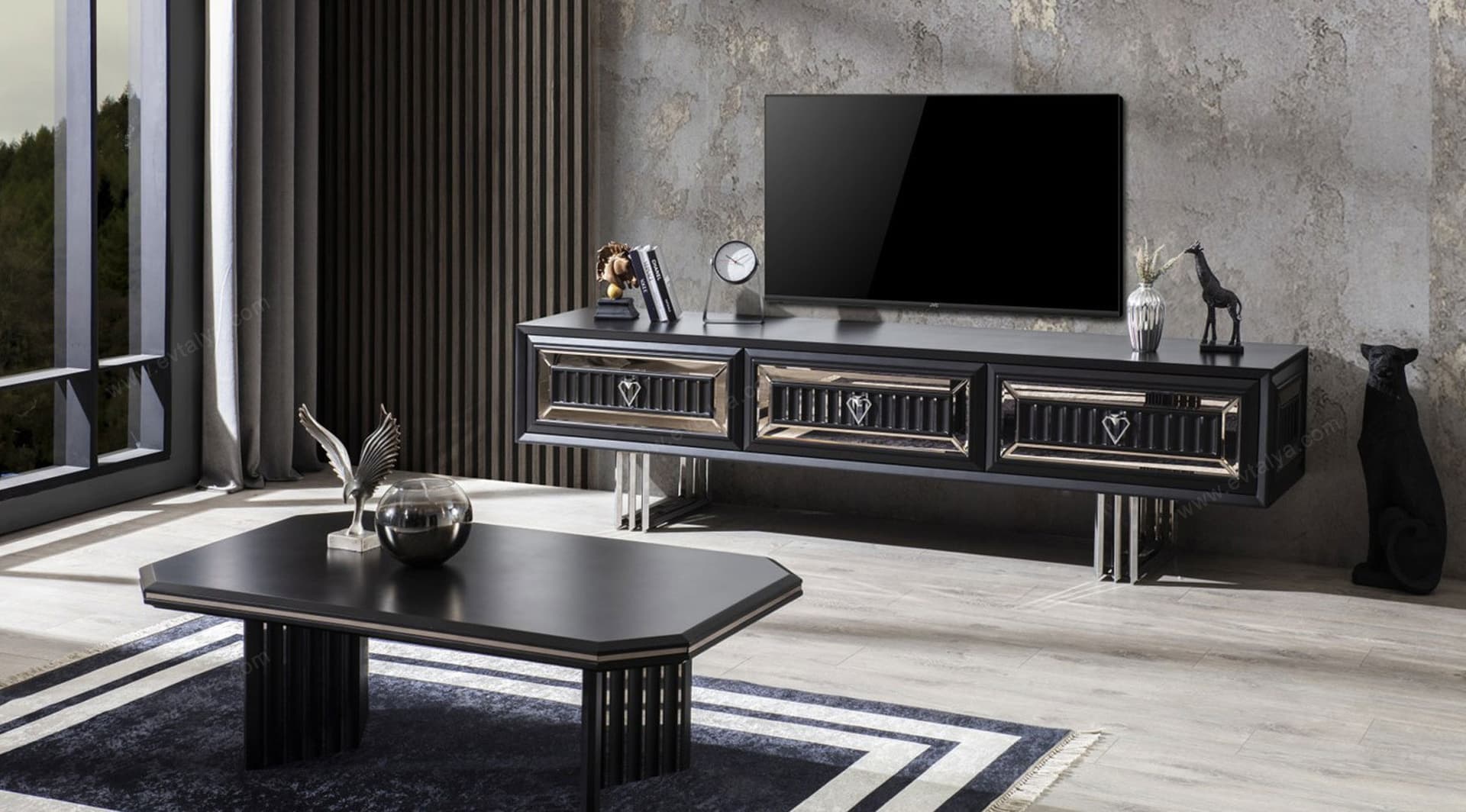 Roma Art Deco Siyah Tv Ünitesi 2