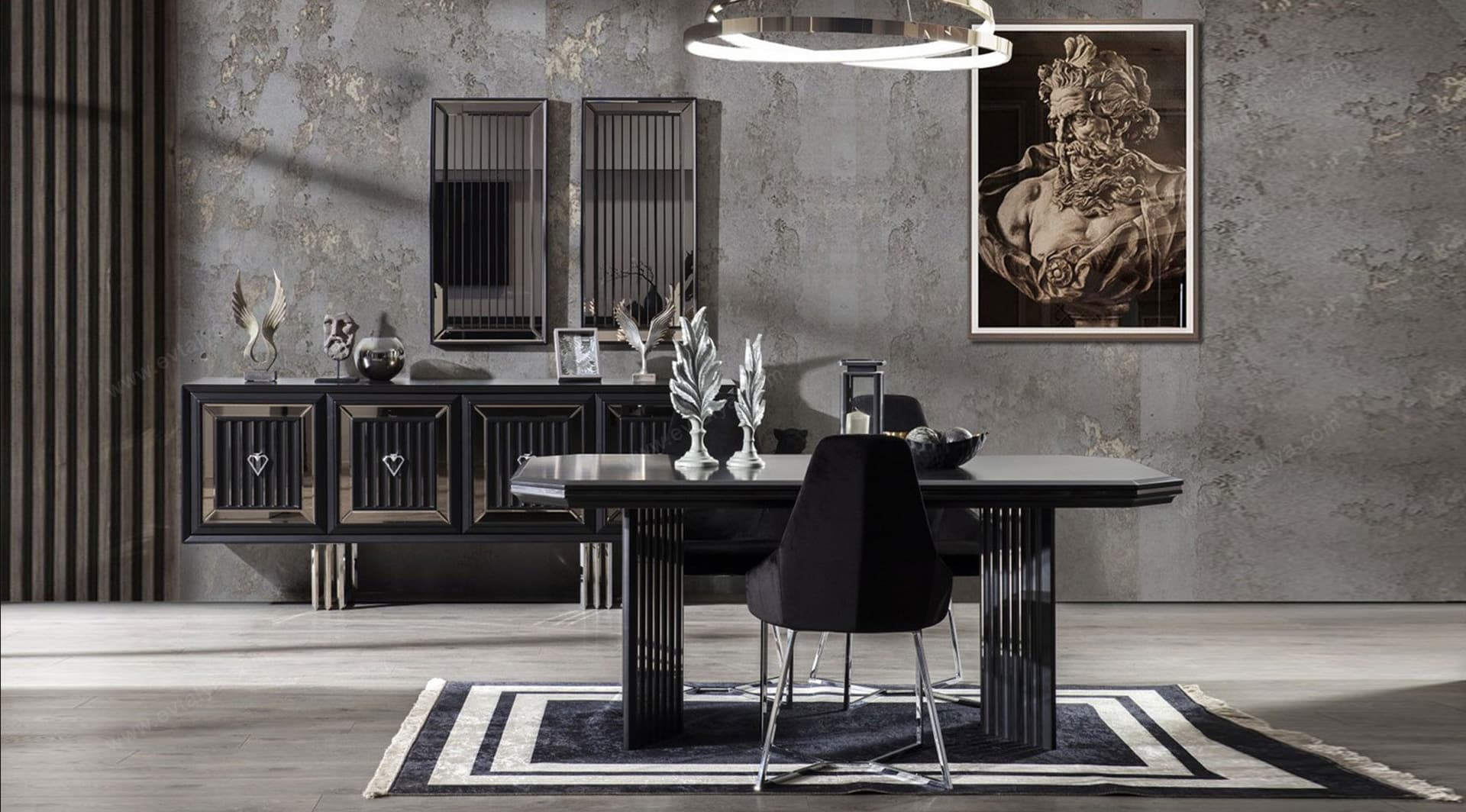 Roma Art Deco Siyah Yemek Odası Takımı - Image 2