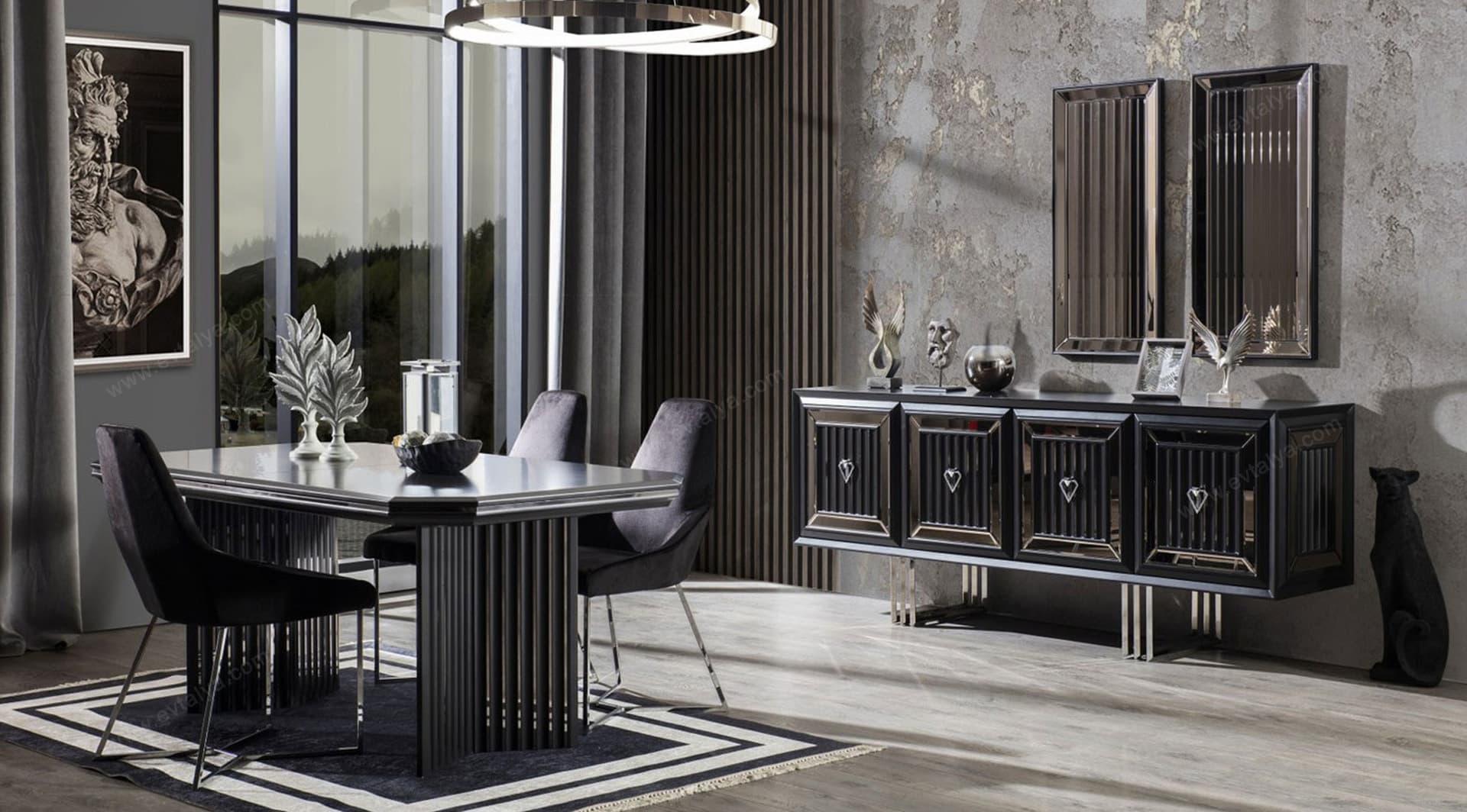 Roma Art Deco Siyah Yemek Odası Takımı - Image 1