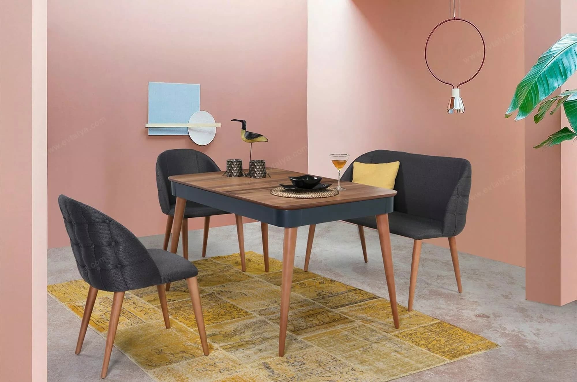 Ruby Bohem Banklı Masa Sandalye Takımı 5