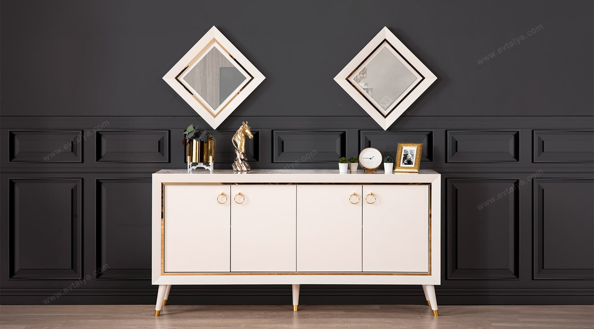 Sahra Beyaz Gold Aynalı Konsol - Image 1