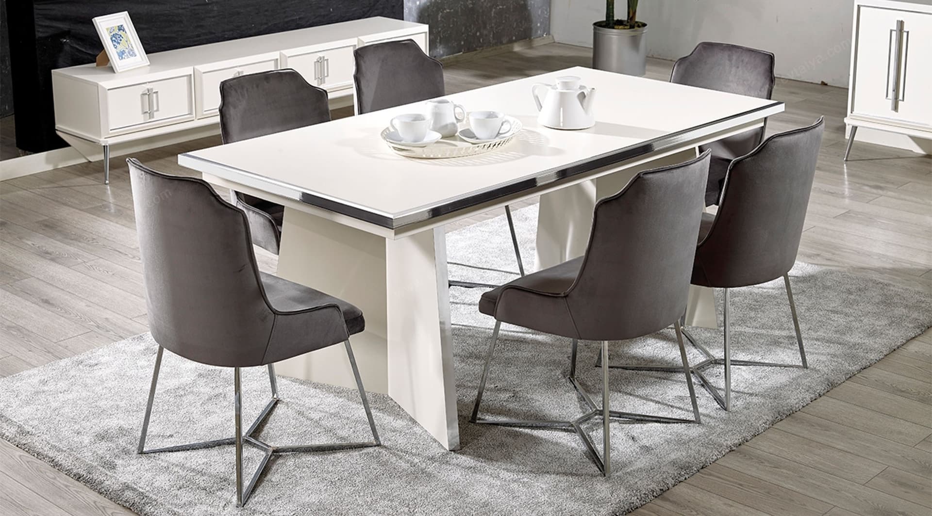Silver Beyaz Modern Yemek Odası Takımı 2