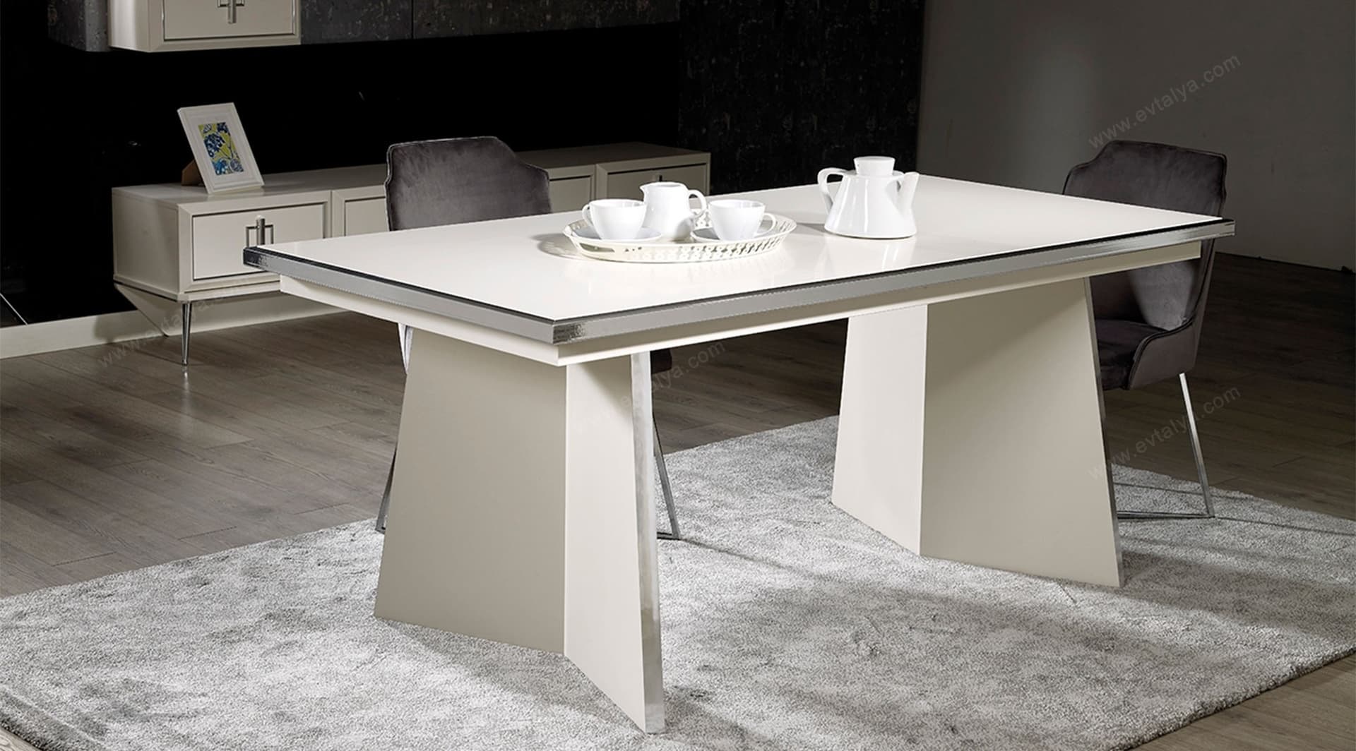 Silver Beyaz Modern Yemek Odası Takımı 5