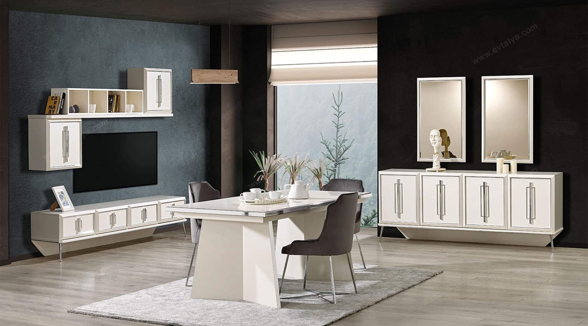 Silver Beyaz Modern Yemek Odası Takımı 1