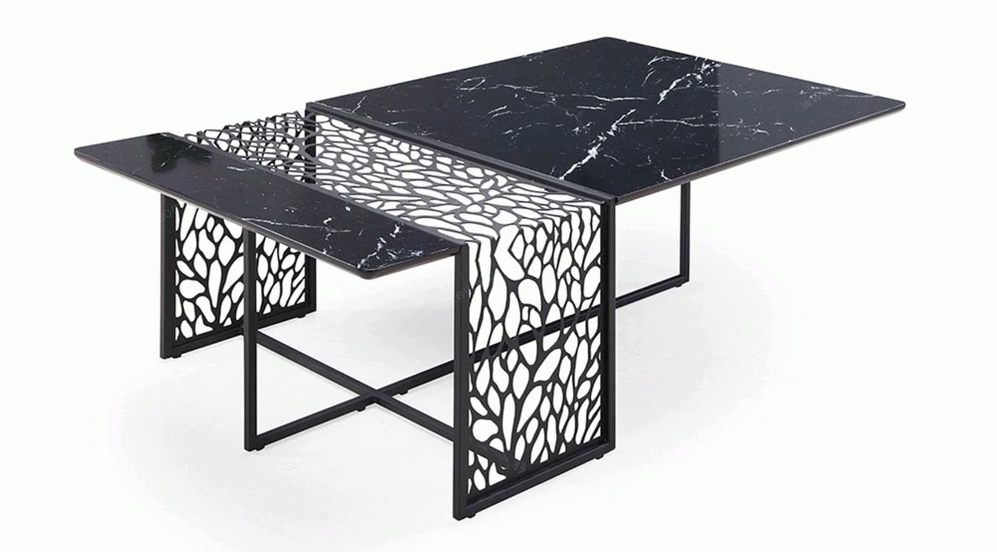 Zaha Mermer Desenli Siyah Metal Orta Sehpa