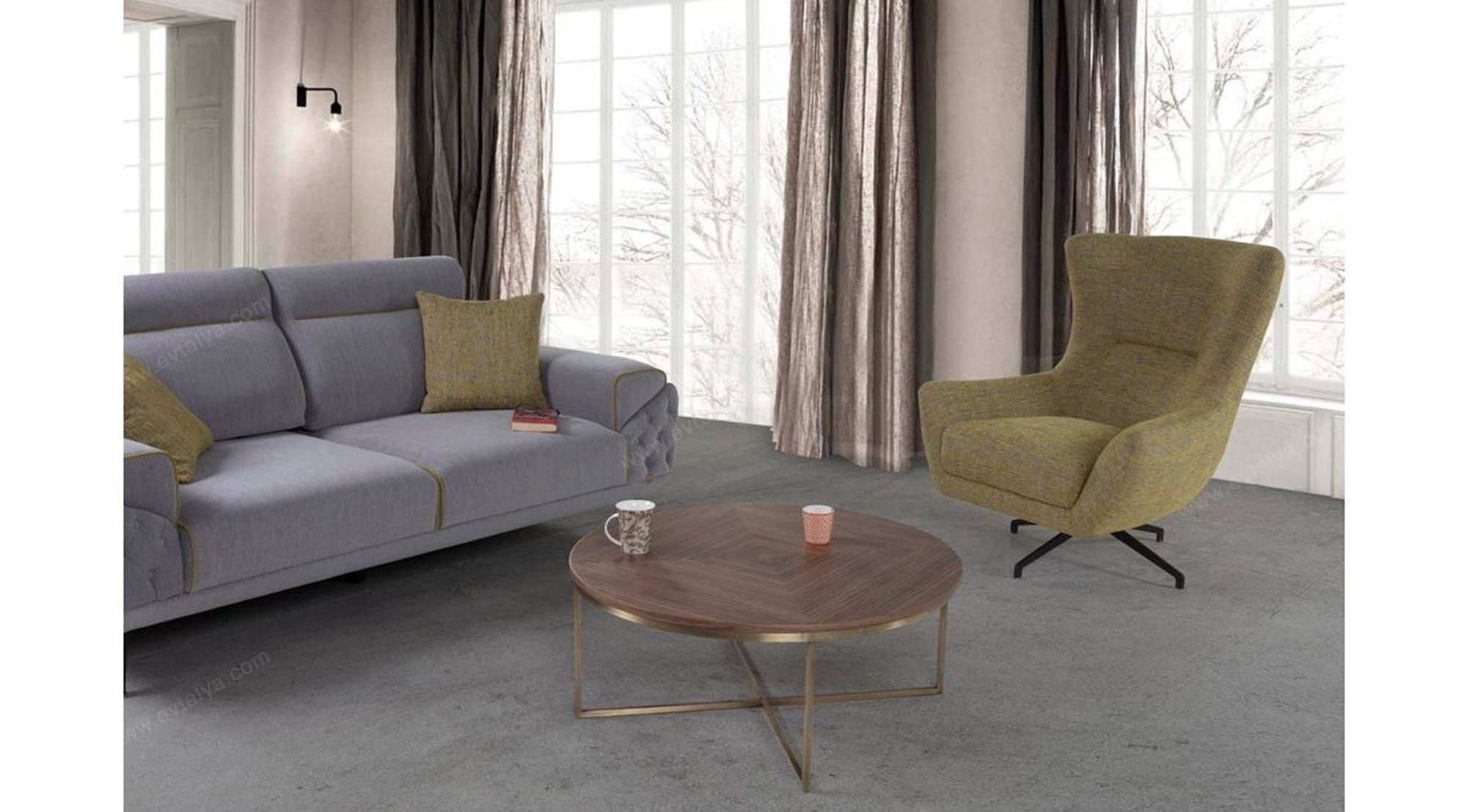 Zen Yuvarlak Gold Metal Orta Sehpa 2