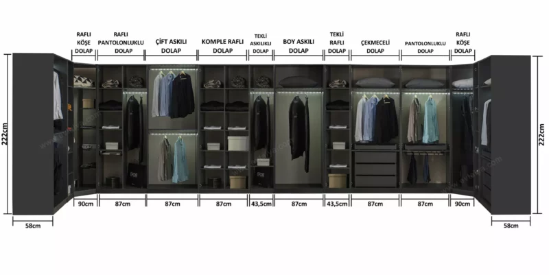 Bronze Giyinme Odası Özel Tasarım Köşe L Gardırop
