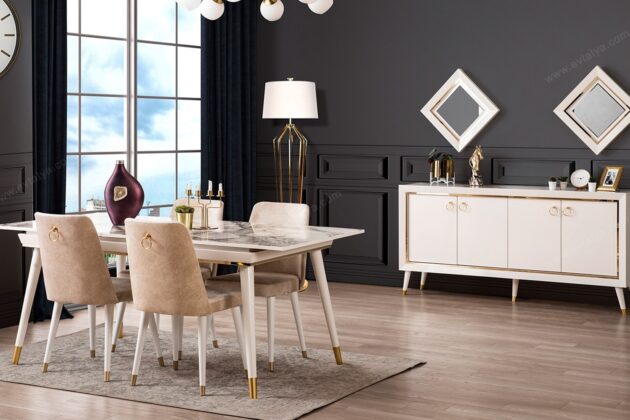 Sahra Beyaz Gold Yemek Odası Takımı