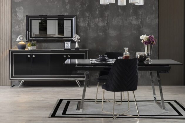 Lacos Siyah Krom Yemek Odası    Takımı