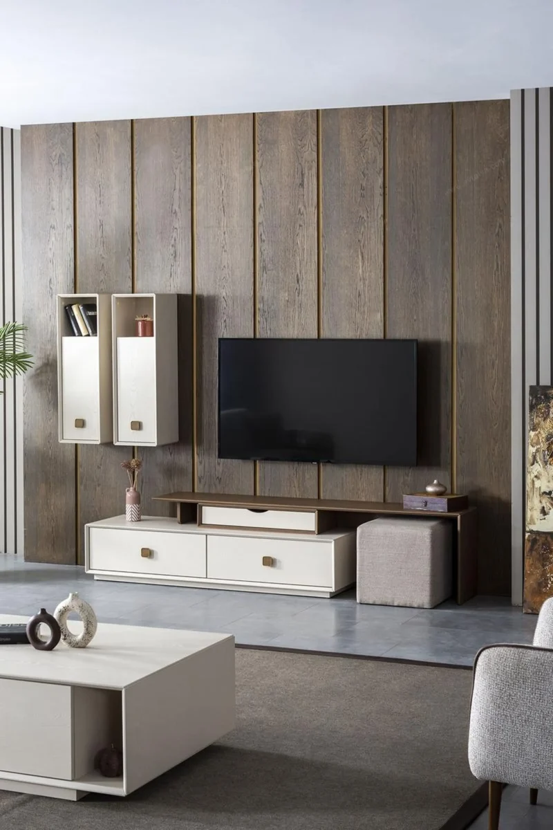 Orjin Modern Ahşap Puflu Alt Modül TV Ünitesi