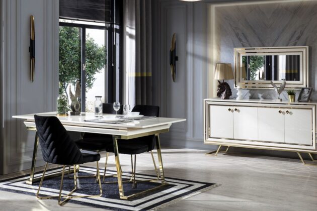 Palermo Beyaz Gold Yemek Odası Takımı
