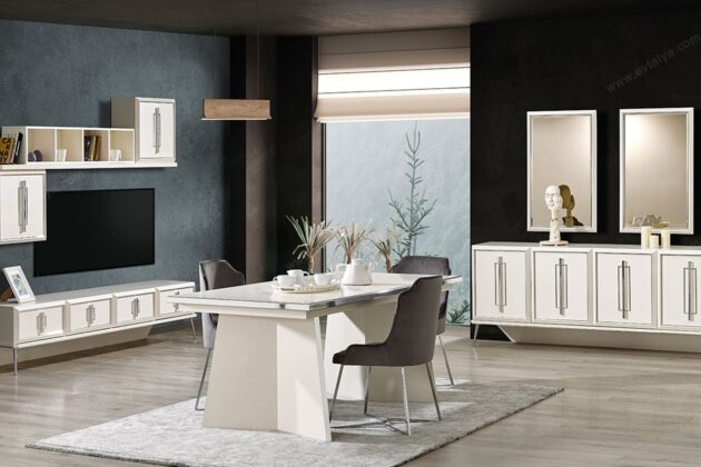 Silver Beyaz Modern Yemek Odası Takımı
